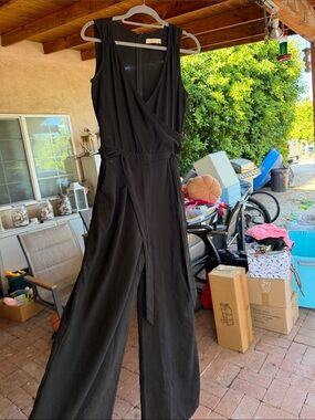 Abercrombie & Fitch Black Sleeveless Wrap-Front Wide-Leg Jumpsuit